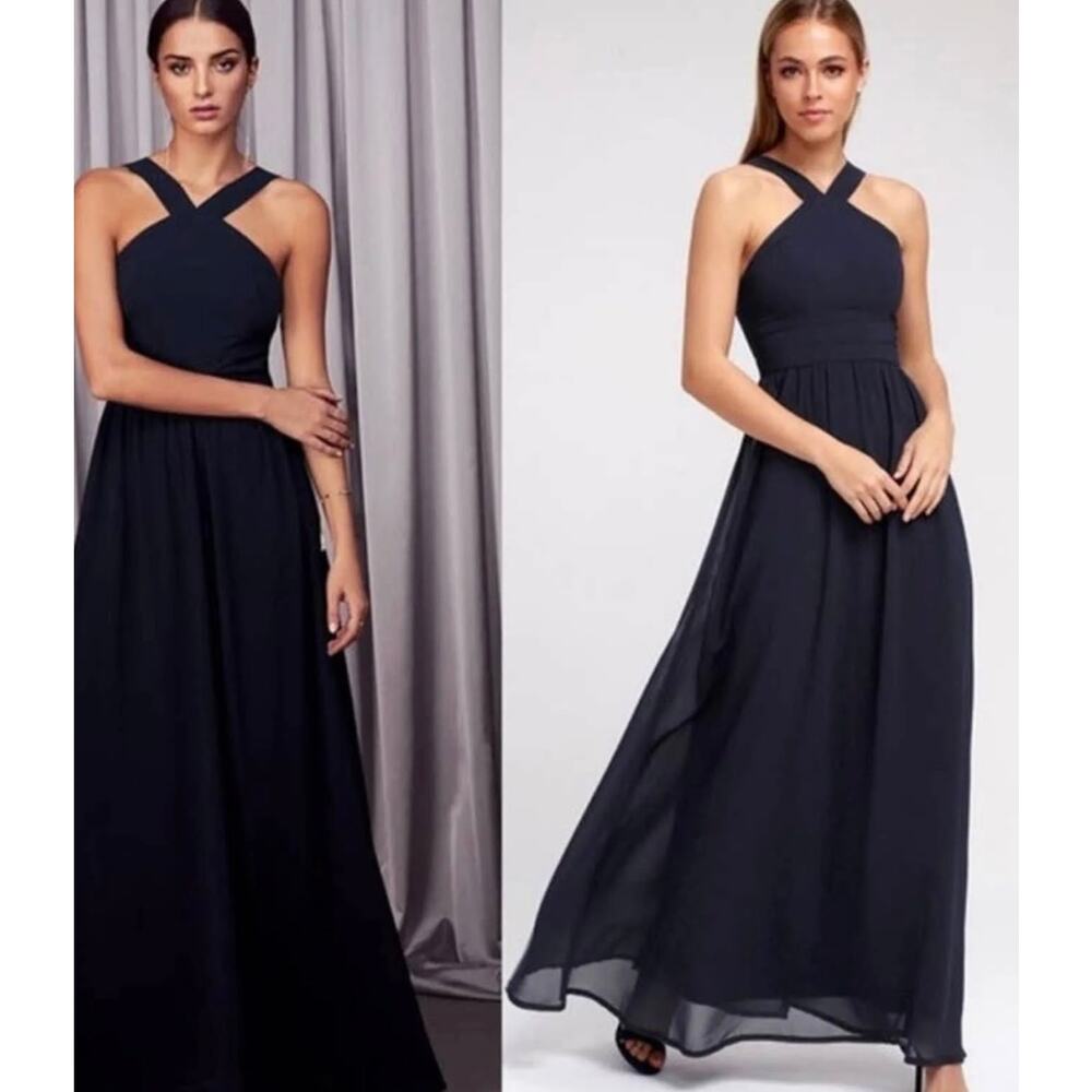 Lulus Air Of Romance Evening Modified Halter Neckline Maxi Dress Size Small